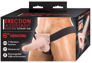 Erection Assistant Hollow Vibrating Strap-On 6″ – Vanilla