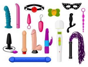 A set of various sex toys, dildos and bdsm accessories
