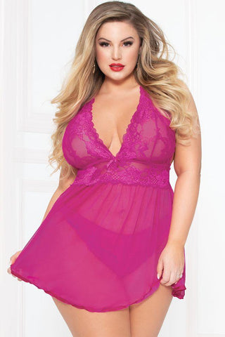 Pink Babydoll Sexy Lingerie Set Plus Curvy
